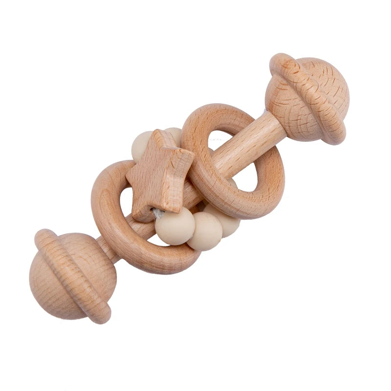 Wooden Rattle — Beech Baby Teether & Musical Toy