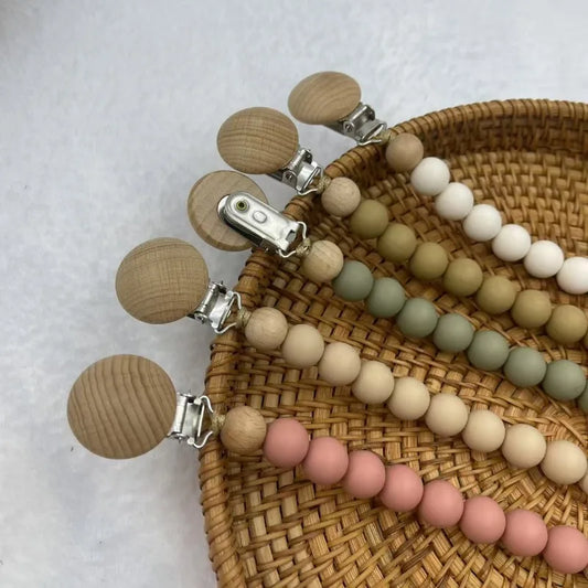Beech Wood & Silicone Pacifier Clip