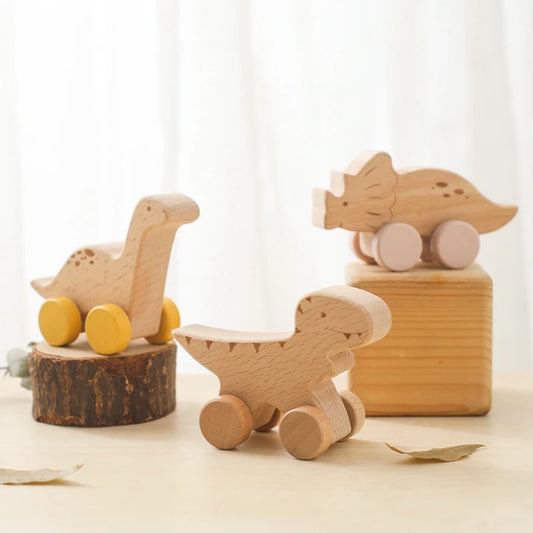 Wooden Baby Car Teether – Dinosaur Edition