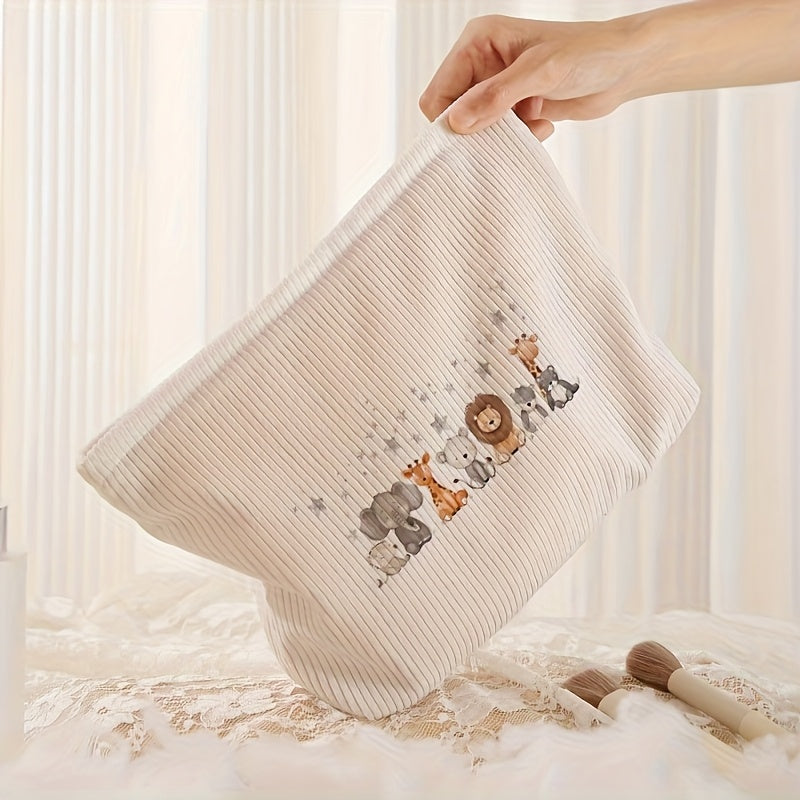 🐻 Adorable Animal Corduroy Makeup Bag