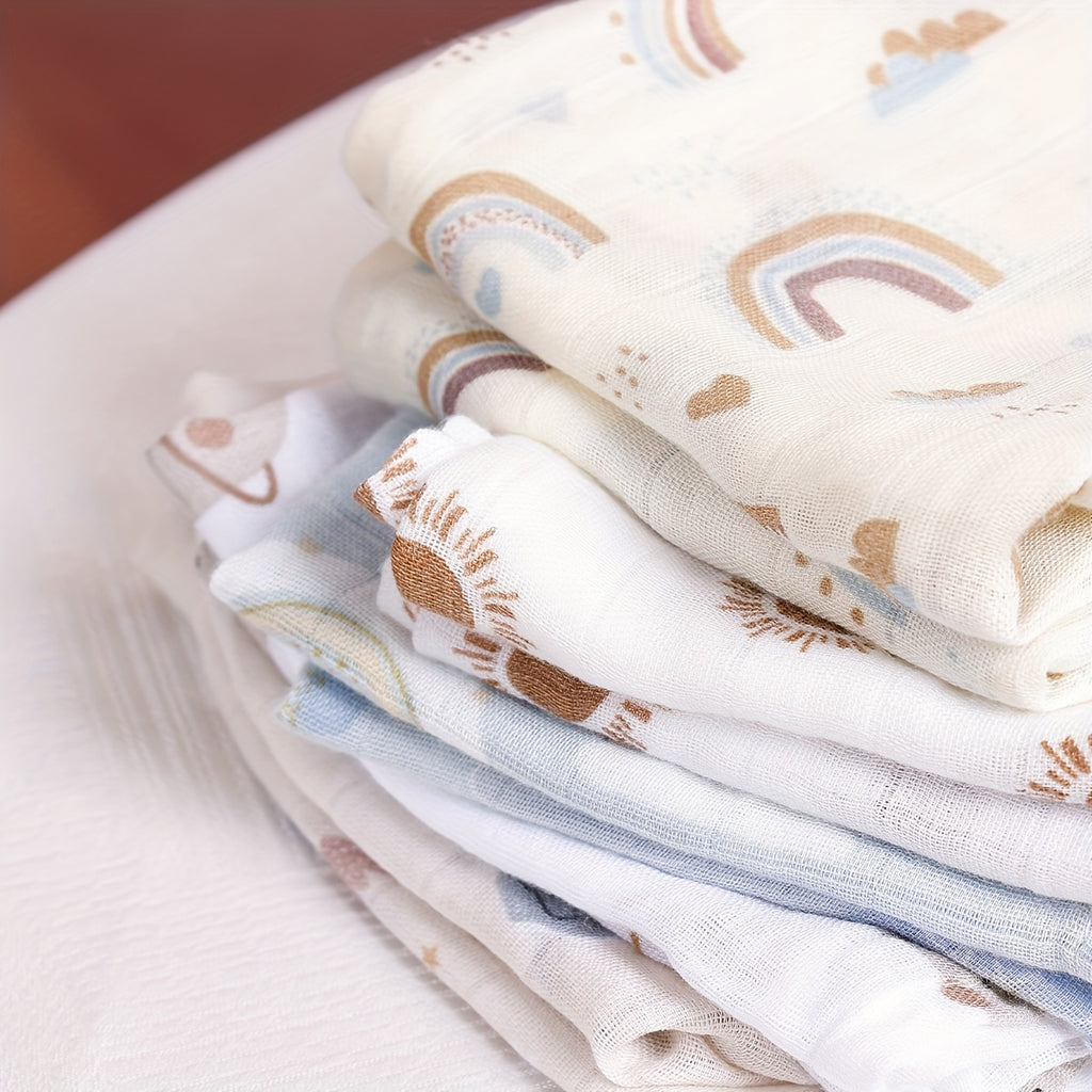 🌈🐻 HappyFlute 5pcs Bamboo Muslin Swaddle & Burp Cloths