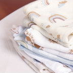 🌈🐻 HappyFlute 5pcs Bamboo Muslin Swaddle & Burp Cloths