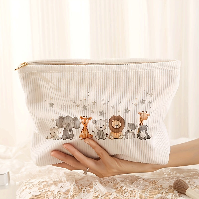 🐻 Adorable Animal Corduroy Makeup Bag