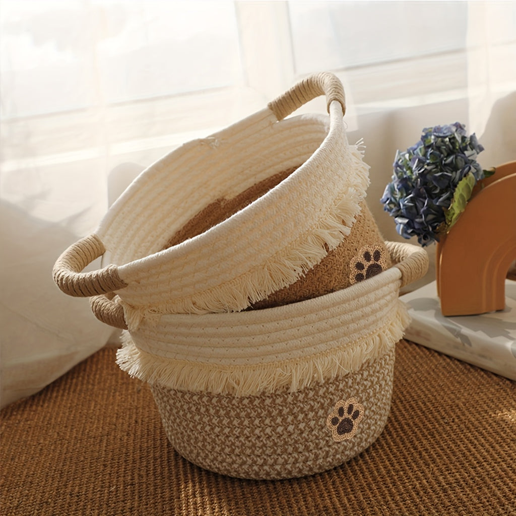 🧺 Boho Chic Woven Rope Storage Basket with Tassels