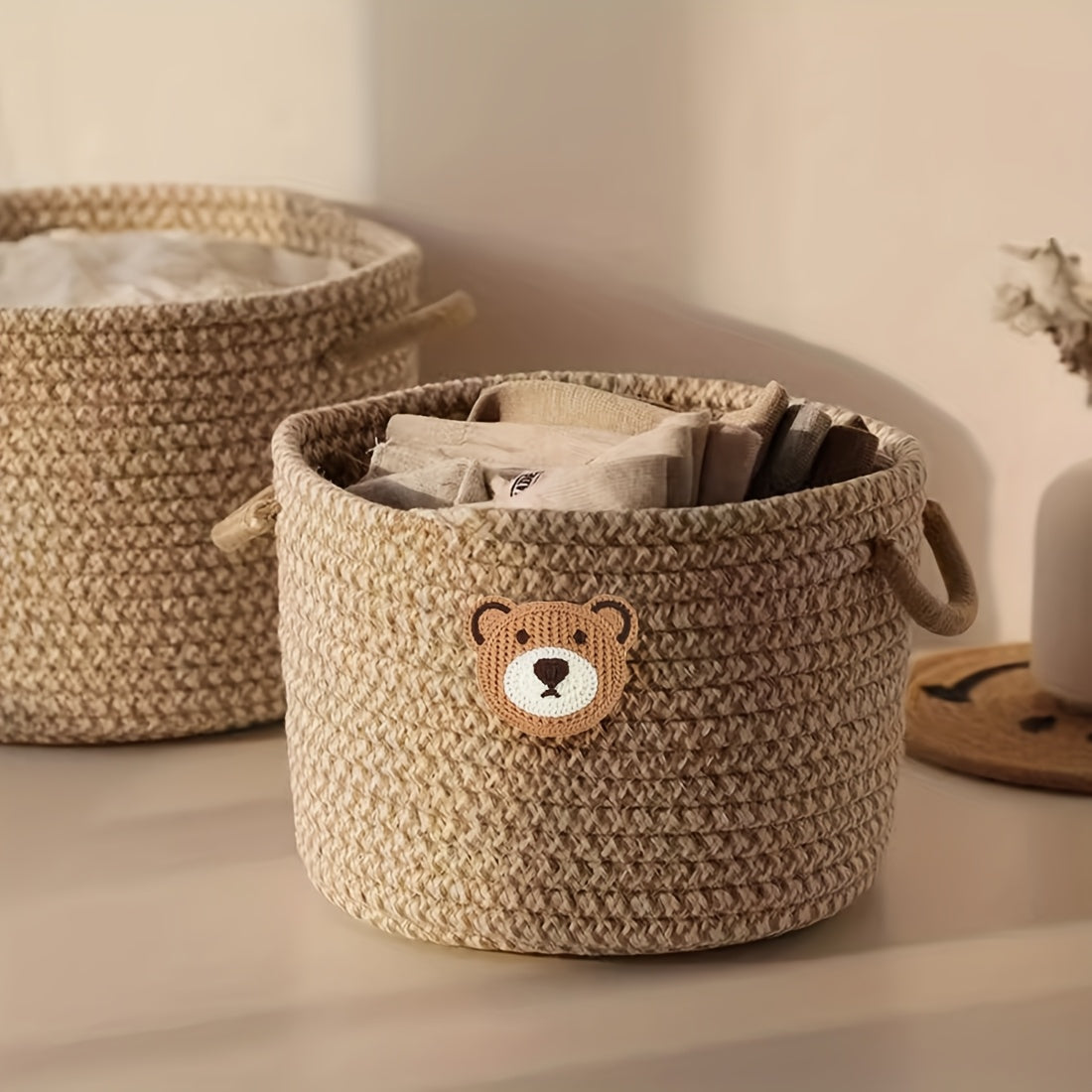 🧸 Inwagui Cute Bear Woven Storage Basket