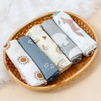 🌈🐻 HappyFlute 5pcs Bamboo Muslin Swaddle & Burp Cloths