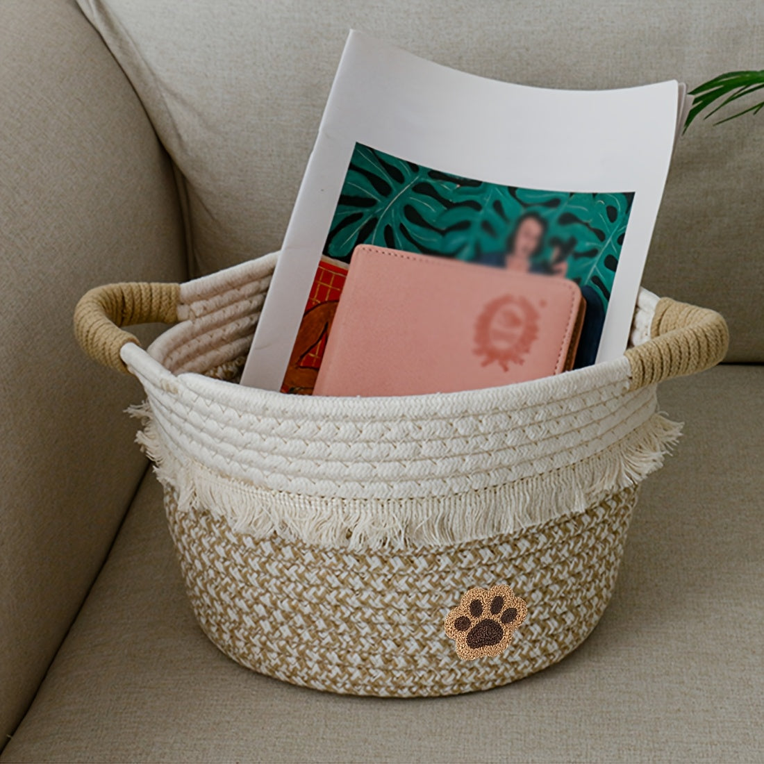 🧺 Boho Chic Woven Rope Storage Basket with Tassels