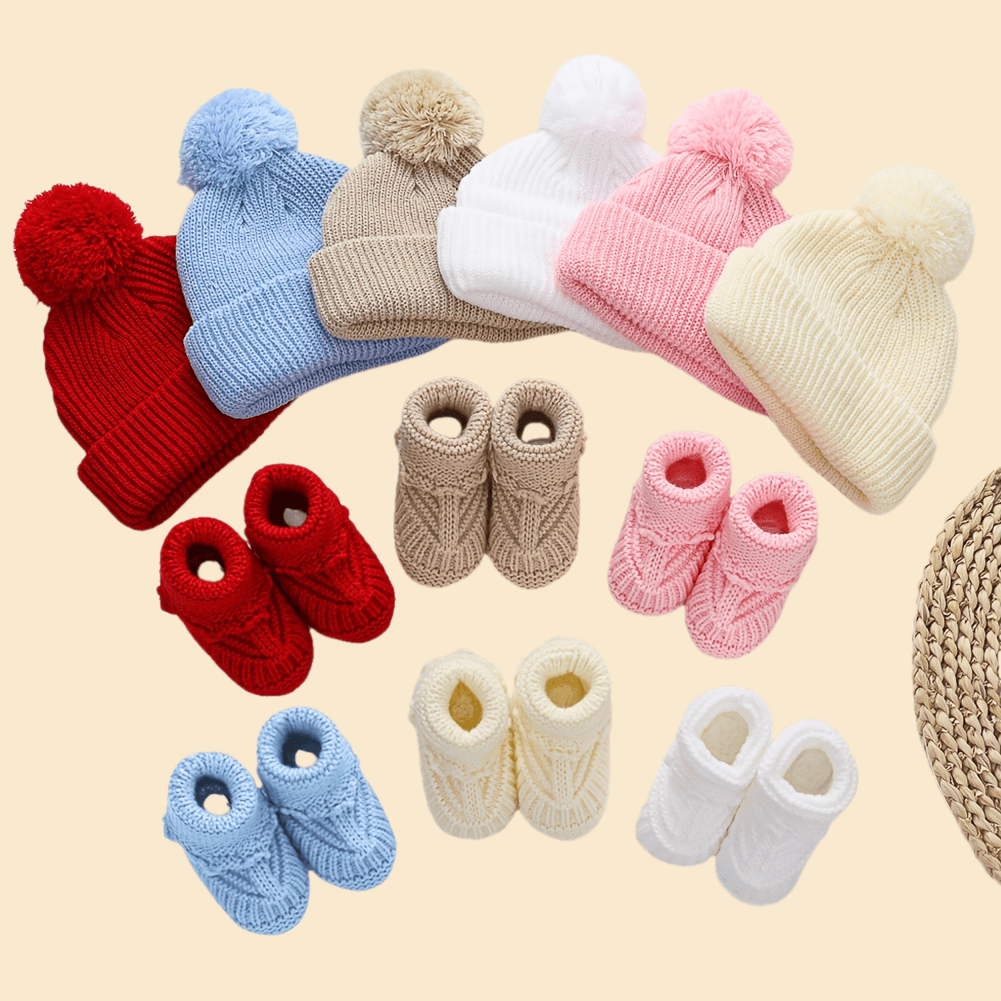🎄 2pcs Christmas Baby Turban Hats & Crochet Socks Set