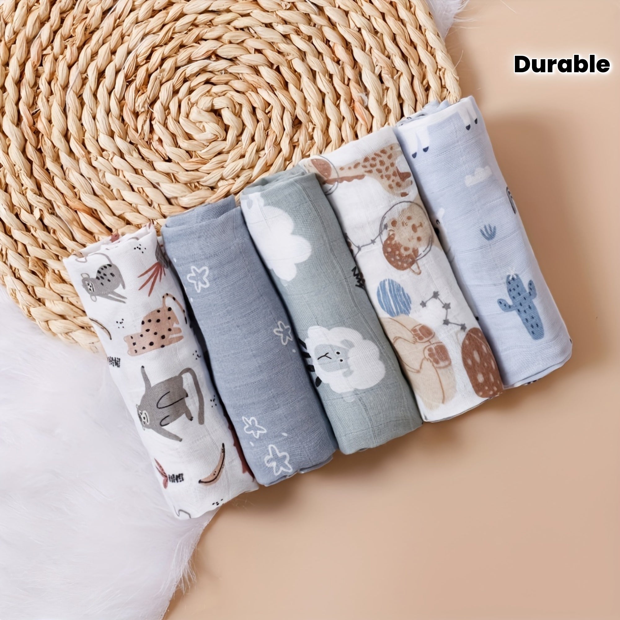 🌈🐻 HappyFlute 5pcs Bamboo Muslin Swaddle & Burp Cloths