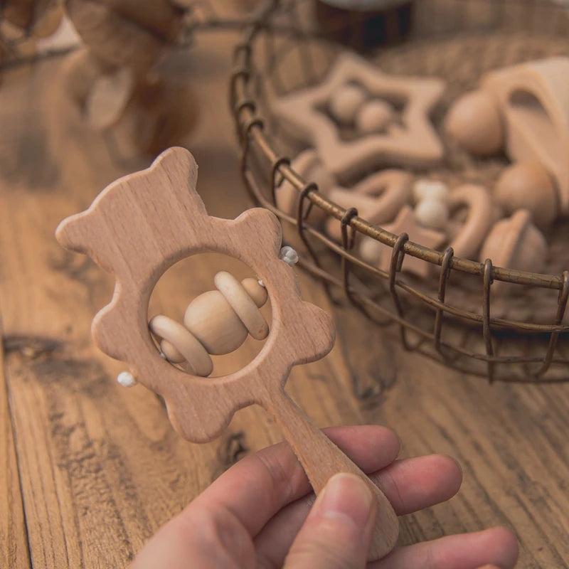 Wooden Rattle — Beech Baby Teether & Musical Toy