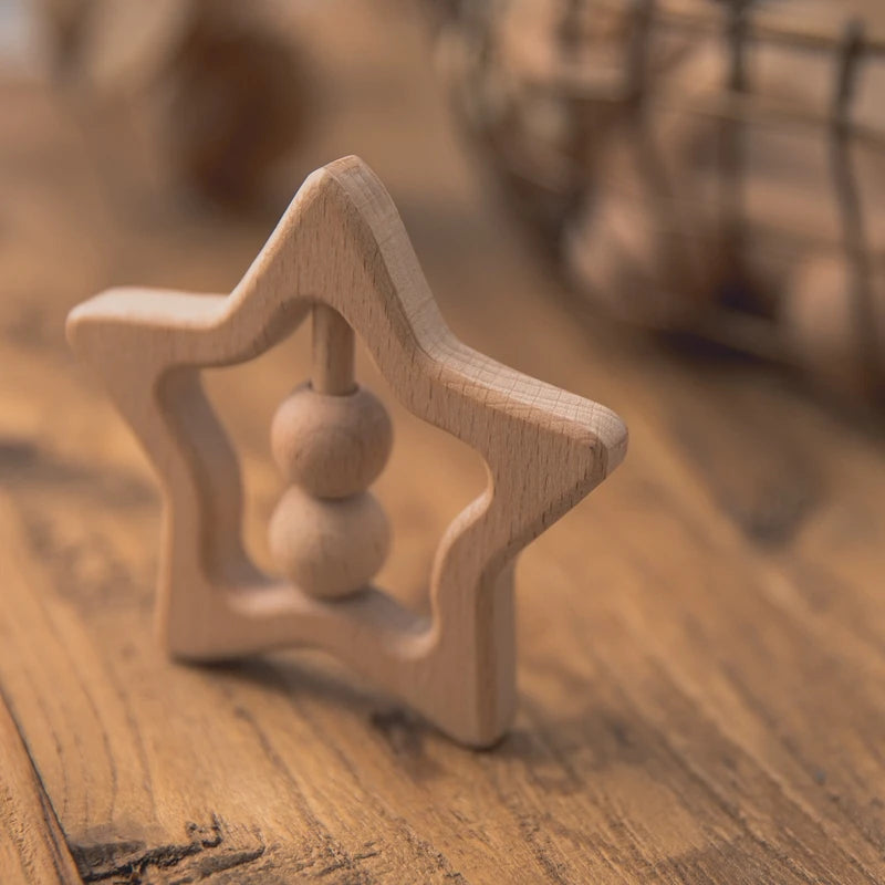 Wooden Rattle — Beech Baby Teether & Musical Toy