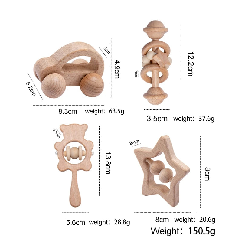 Wooden Rattle — Beech Baby Teether & Musical Toy