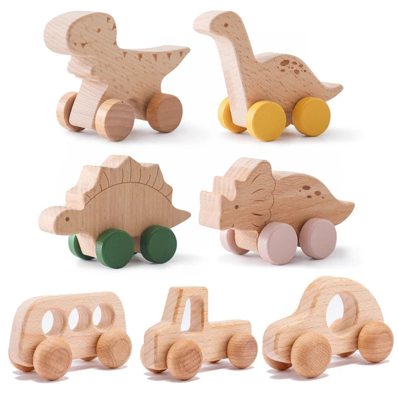 Wooden Baby Car Teether – Dinosaur Edition
