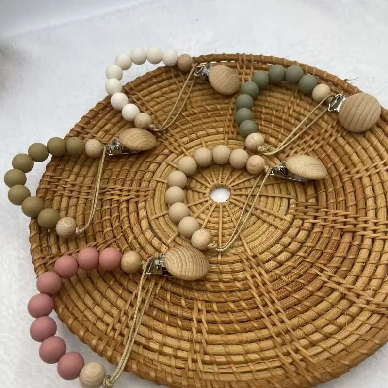 Beech Wood & Silicone Pacifier Clip