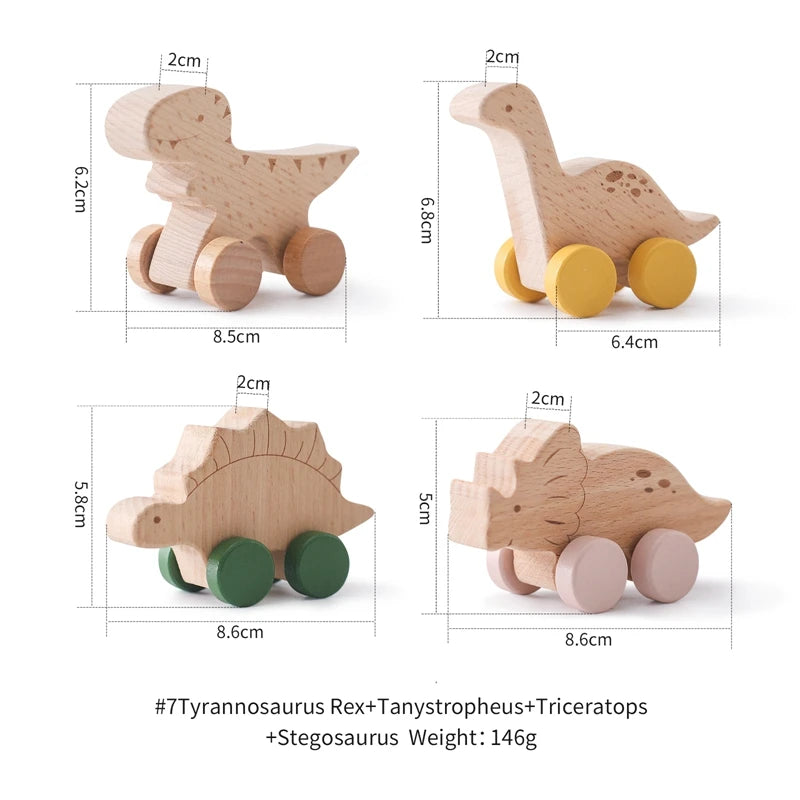 Wooden Baby Car Teether – Dinosaur Edition