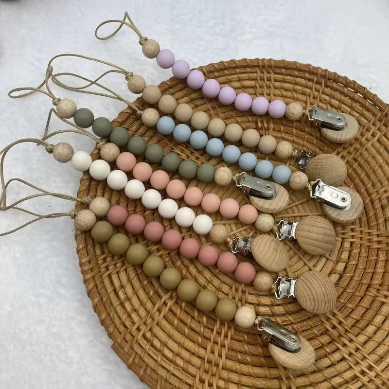 Beech Wood & Silicone Pacifier Clip