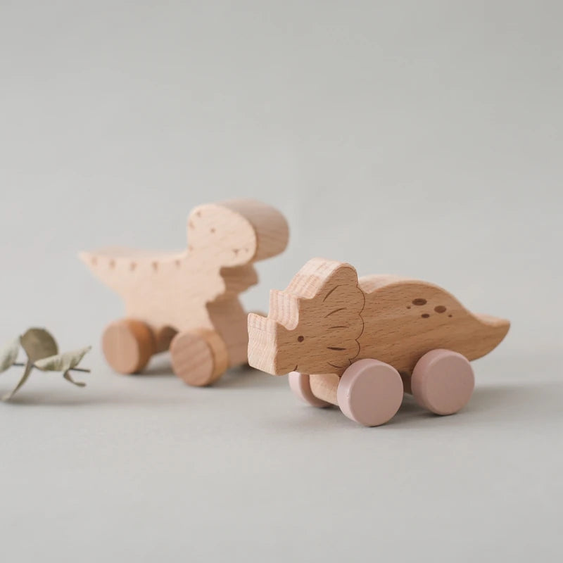 Wooden Baby Car Teether – Dinosaur Edition