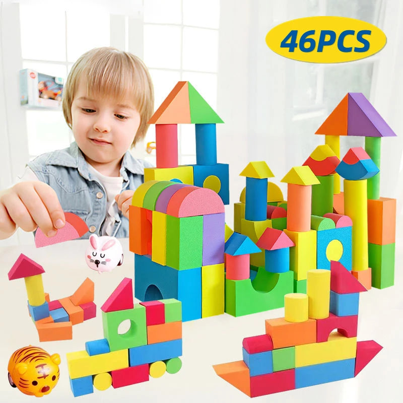 46-Piece Soft EVA Building Blocks – STEM Educational Toy