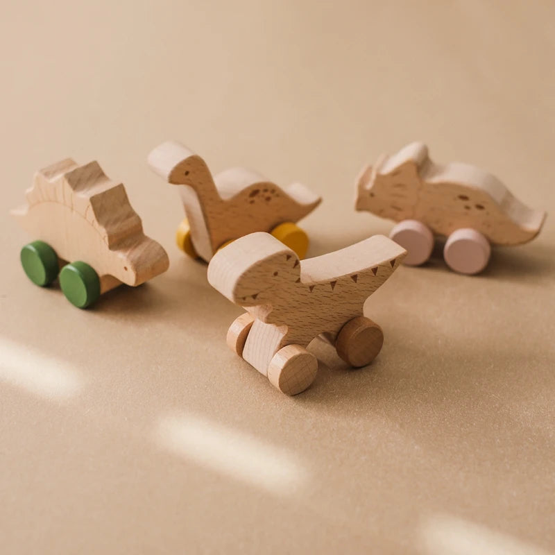 Wooden Baby Car Teether – Dinosaur Edition