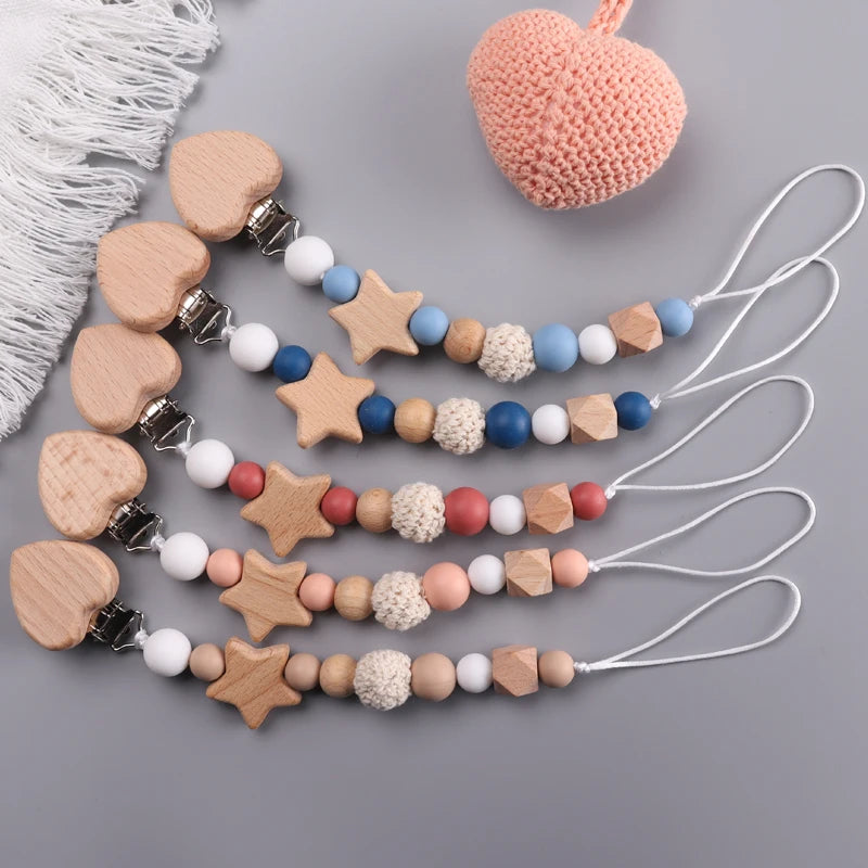 Wood & Silicone Pacifier Chain — 26cm