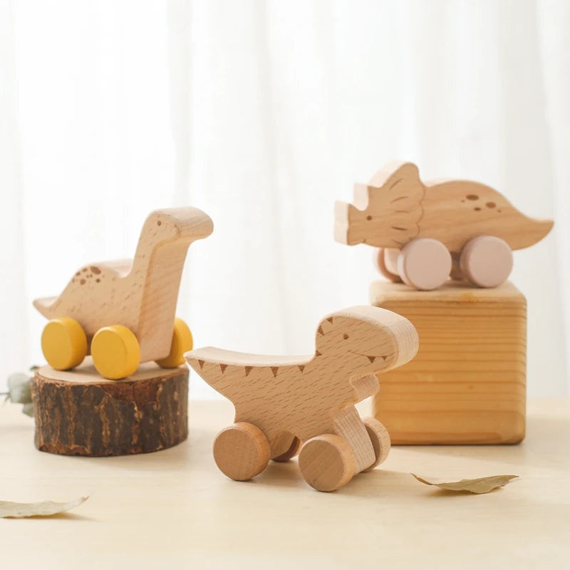 Wooden Baby Car Teether – Dinosaur Edition