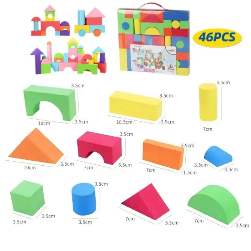 46-Piece Soft EVA Building Blocks – STEM Educational Toy