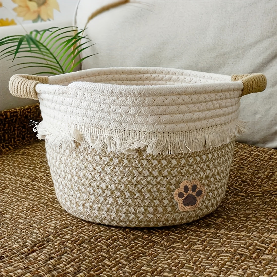 🧺 Boho Chic Woven Rope Storage Basket with Tassels