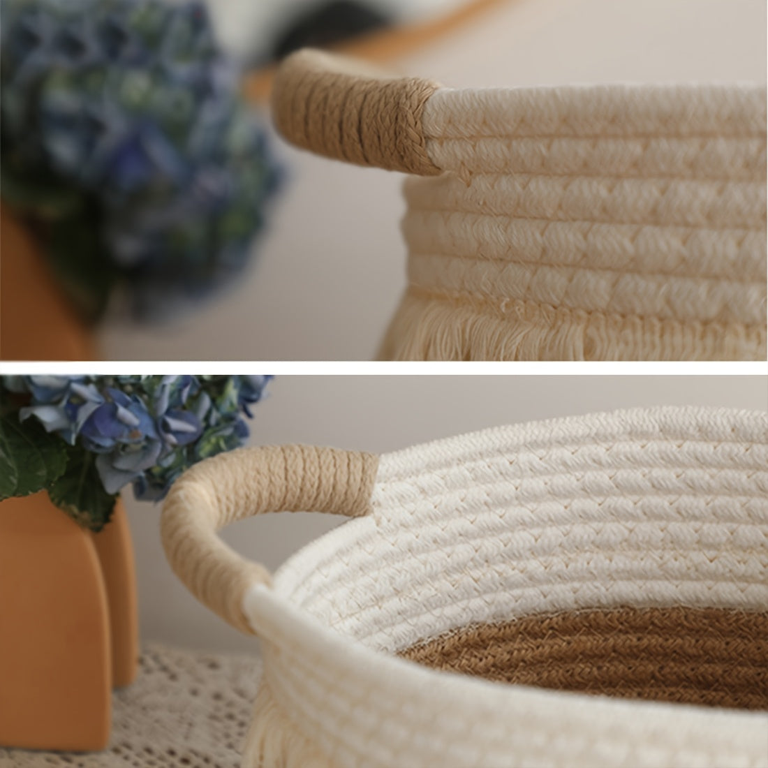 🧺 Boho Chic Woven Rope Storage Basket with Tassels