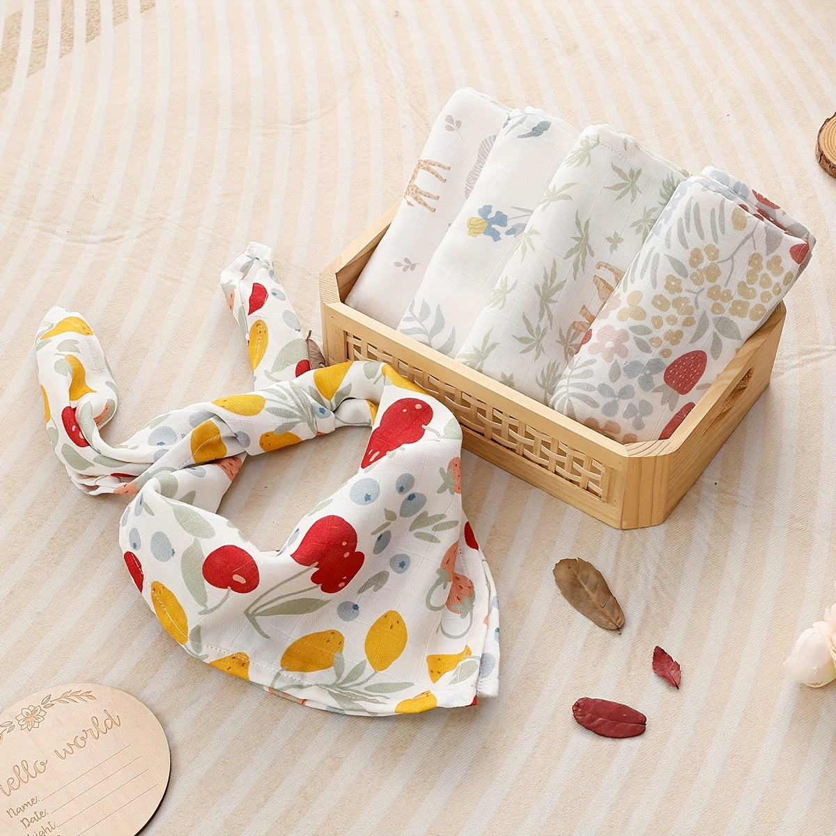 🌈🐻 HappyFlute 5pcs Bamboo Muslin Swaddle & Burp Cloths