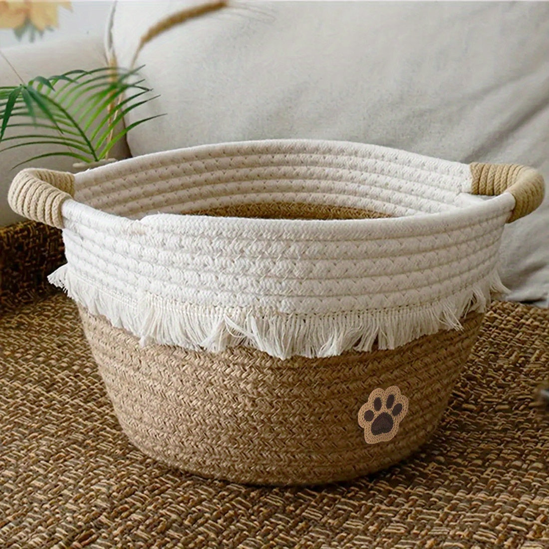 🧺 Boho Chic Woven Rope Storage Basket with Tassels
