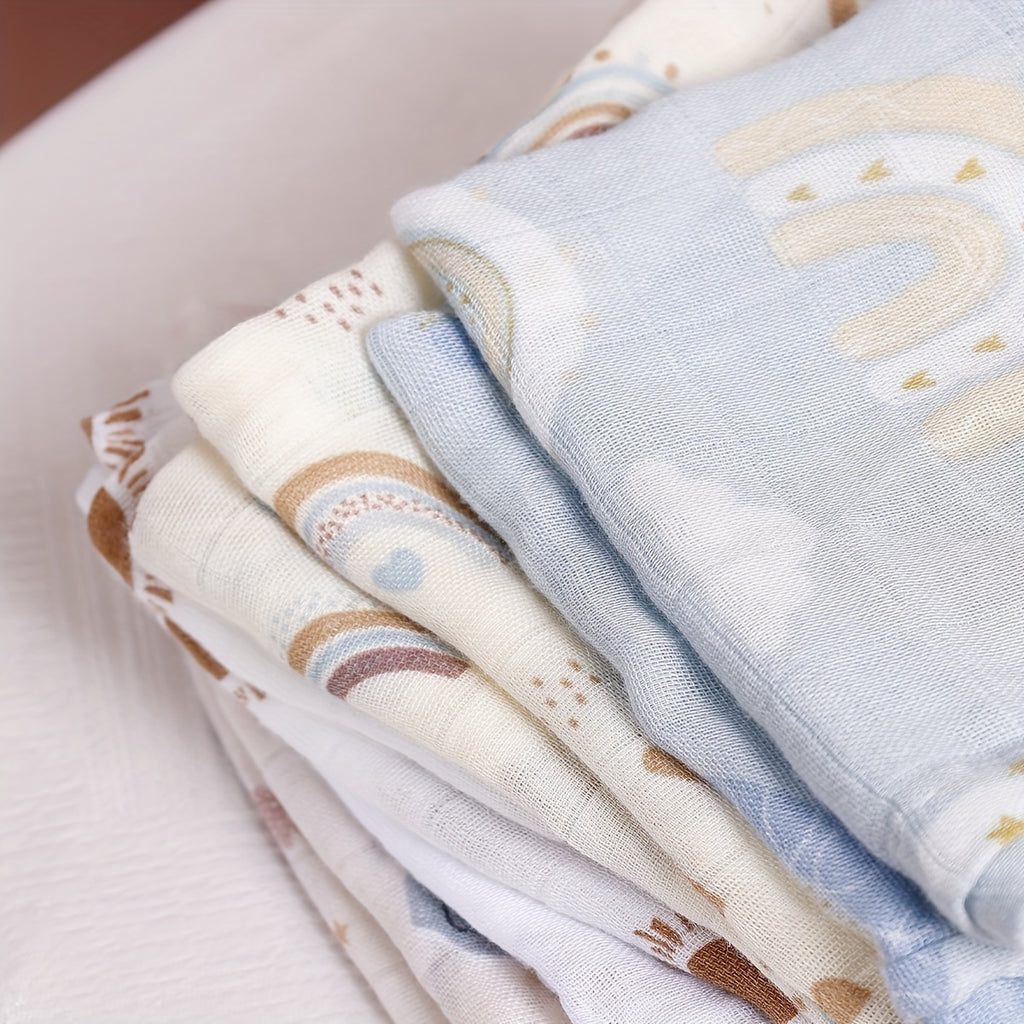 🌈🐻 HappyFlute 5pcs Bamboo Muslin Swaddle & Burp Cloths
