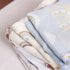 🌈🐻 HappyFlute 5pcs Bamboo Muslin Swaddle & Burp Cloths