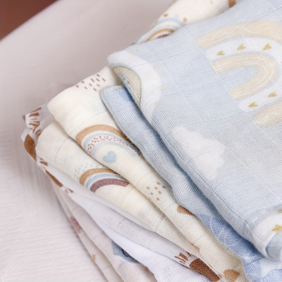 🌈🐻 HappyFlute 5pcs Bamboo Muslin Swaddle & Burp Cloths