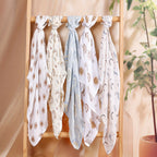 🌈🐻 HappyFlute 5pcs Bamboo Muslin Swaddle & Burp Cloths